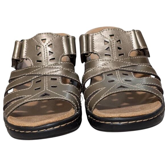 Clarks open toe wedge platform sandals women's size 9M metallic summer beach - Picture 6 of 9